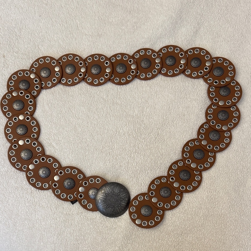Urban Outfitters Tan Circular Belt with Silver Accents
